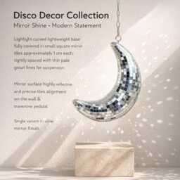 Mirror Mosaic Moon Ornament - Hanging Wall Decor Silver Sparkle Accent Celestial Home Decoration Statement Gift - thumbnail 2