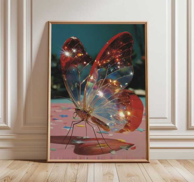 Glasswing Butterfly Poster, Modern Surreal Wall Art, Vibrant Nature Photography Print - image 1