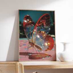 Glasswing Butterfly Poster, Modern Surreal Wall Art, Vibrant Nature Photography Print - thumbnail 2