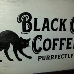 Black Cat Coffee Company Wood Sign Distressed Rustic Farmhouse Decor Primitive Kitchen Wall Hanging Purrfectly Brewed - thumbnail 3