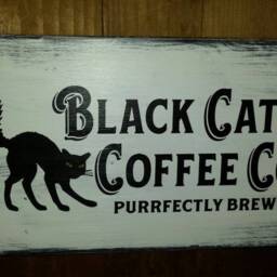 Black Cat Coffee Company Wood Sign Distressed Rustic Farmhouse Decor Primitive Kitchen Wall Hanging Purrfectly Brewed - thumbnail 2