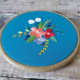 Hand Embroidery Hoop Art, Teal Floral Wall Hanging - thumbnail 2