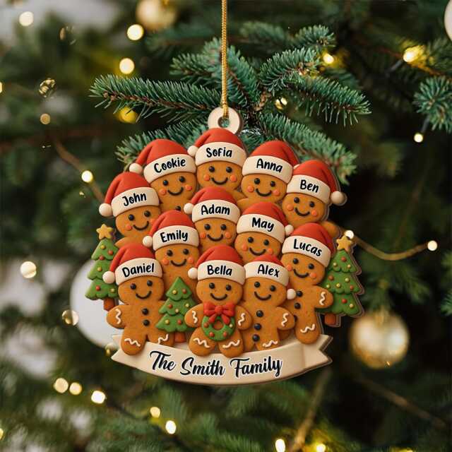 2D Flat Personalized Snowman Gingerbread Family Ornament, Reunion Keepsake, Christmas Gift With Grandkids, Xmas Tree Decor - image 1
