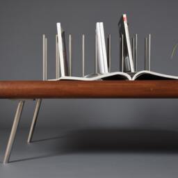 Mid Century Coffee Table in Mahogany Wood With Steel Legs - thumbnail 3