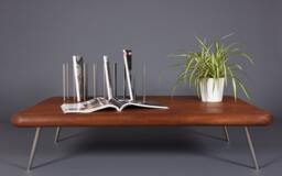 Mid Century Coffee Table in Mahogany Wood With Steel Legs