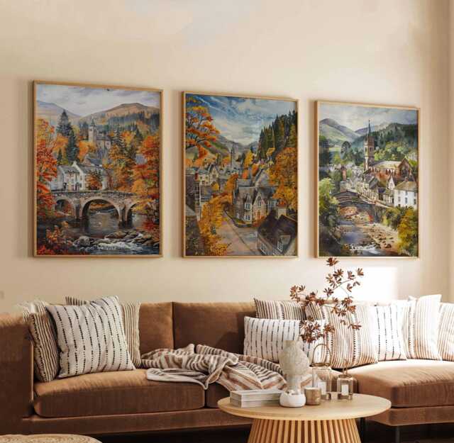 Set Of 3 Dunkeld Posters, Scotland Travel Prints, Wall Art Set, Scottish Village Poster Decor Gift Idea - image 1