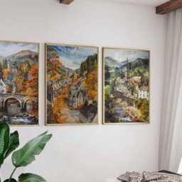 Set Of 3 Dunkeld Posters, Scotland Travel Prints, Wall Art Set, Scottish Village Poster Decor Gift Idea - thumbnail 3
