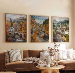 Set Of 3 Dunkeld Posters, Scotland Travel Prints, Wall Art Set, Scottish Village Poster Decor Gift Idea - thumbnail 1