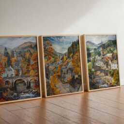 Set Of 3 Dunkeld Posters, Scotland Travel Prints, Wall Art Set, Scottish Village Poster Decor Gift Idea - thumbnail 2