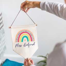 Personalised Teacher Sign - Custom Name Linen Flag Pennant Thank You Gift For Appreciation Classroom Door Hanger Wall Art - thumbnail 2