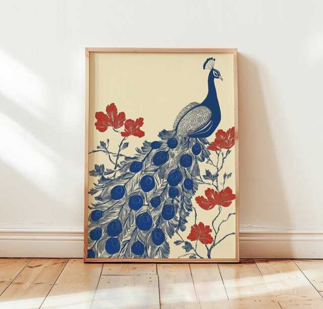 Peacock Poster, Botanical Wall Art, Bird Nature Print - image 1
