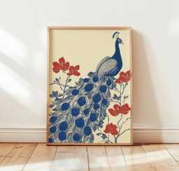 Peacock Poster, Botanical Wall Art, Bird Nature Print - thumbnail 1