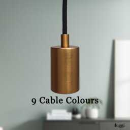 Plug in Pendant Light - Bronze Gold Minimal Modern E27 Lamp Holder Hanging Fabric Cable Cord Unique Reading, Ambient Mood Lighting
