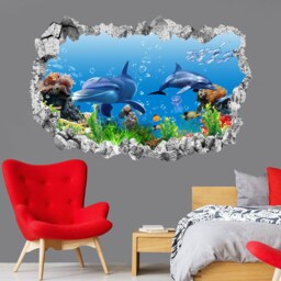 Dolphin Tropical Fishes Coral Reef Wall Decal Sticker Mural Poster Print Art Kids Room Decor Kr50 - thumbnail 3