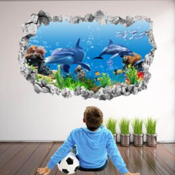 Dolphin Tropical Fishes Coral Reef Wall Decal Sticker Mural Poster Print Art Kids Room Decor Kr50 - thumbnail 2