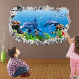 Dolphin Tropical Fishes Coral Reef Wall Decal Sticker Mural Poster Print Art Kids Room Decor Kr50 - thumbnail 1