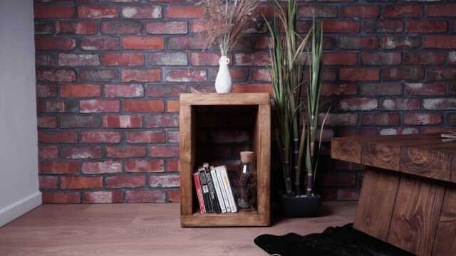 Chunky Wooden Side/End Table - Solid Pine Dark Oak Wax Finish - image 1