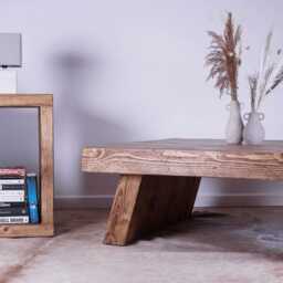 Chunky Wooden Side/End Table - Solid Pine Dark Oak Wax Finish - thumbnail 3