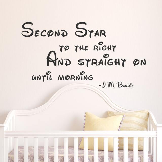 Second Star To The Right & Straight On Til Morning Quote Vinyl Wall Decal Lettering Nursery Art Decor - 096 - image 1