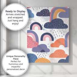 Scandinavian Rainbow Rain Clouds Seamless Pattern Canvas Wall Art Print Decor Picture Ready To Hang - thumbnail 3