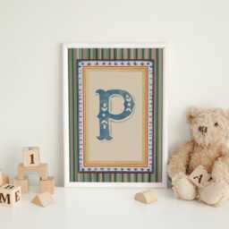 Personalised Boys Room Alphabet Print - Vintage Monogram Wall Art Custom Initial For Nursery Or Bedroom - thumbnail 3