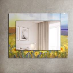 Sunflower Field Mirror, Rectangular Mirror With Frame, Yellow Printed Decorative Wall Hallway - thumbnail 1