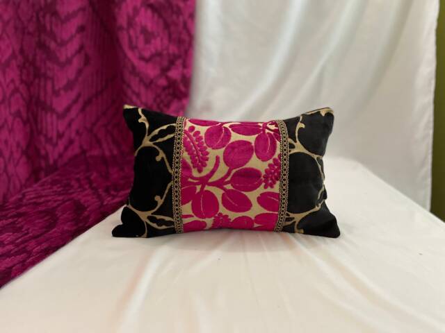 "Designers Guild Quilted Velvet Pillow Pink & Black Bohemian Cushion - 12""x 18" - image 1