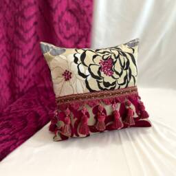 "Designers Guild Quilted Velvet Pillow Pink & Black Bohemian Cushion - 12""x 18" - thumbnail 4