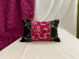 "Designers Guild Quilted Velvet Pillow Pink & Black Bohemian Cushion - 12""x 18" - thumbnail 1
