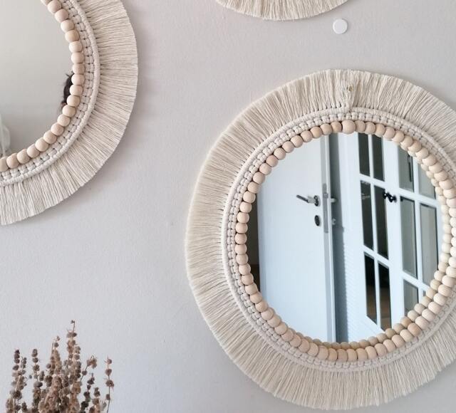 Bohemian Macrame Soft Mirror, Mid Century Modern Nursery Decor, Handmade Gift For Her, New Home Gift, Woven Round Hanging Mom - image 1