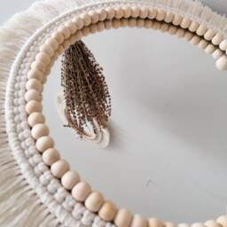 Bohemian Macrame Soft Mirror, Mid Century Modern Nursery Decor, Handmade Gift For Her, New Home Gift, Woven Round Hanging Mom - thumbnail 3