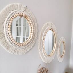 Bohemian Macrame Soft Mirror, Mid Century Modern Nursery Decor, Handmade Gift For Her, New Home Gift, Woven Round Hanging Mom - thumbnail 2