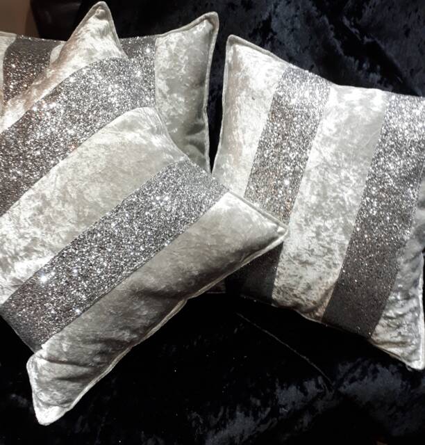 Handmade Crushed Velvet Glitter Stripe Cushion, Decorative Pillow - image 1