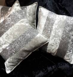 Handmade Crushed Velvet Glitter Stripe Cushion, Decorative Pillow - thumbnail 1