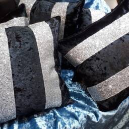 Handmade Crushed Velvet Glitter Stripe Cushion, Decorative Pillow - thumbnail 3
