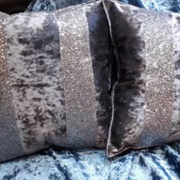 Handmade Crushed Velvet Glitter Stripe Cushion, Decorative Pillow - thumbnail 2