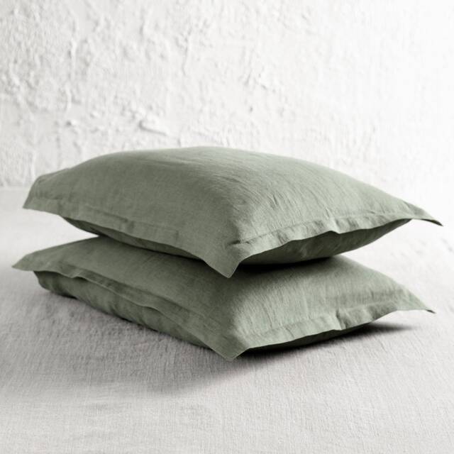 Moss Green Pillowcases, Linen Pillowcase Set Of Two, Natural Pillow Covers With Flange, Bedding King, Queen, Standard, Euro Shams - image 1