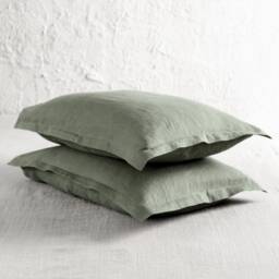 Moss Green Pillowcases, Linen Pillowcase Set Of Two, Natural Pillow Covers With Flange, Bedding King, Queen, Standard, Euro Shams