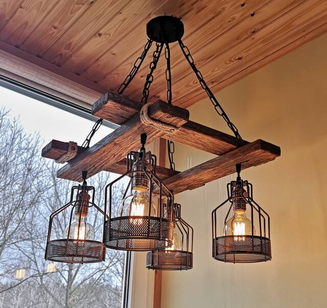 Rustic Light Fixture - Hanging Lighting Industrial Pendant Wood Chandelier No Us Customs Fees - image 1