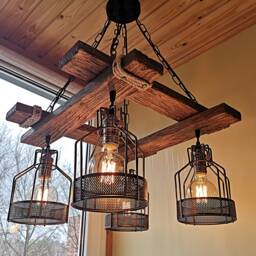 Rustic Light Fixture - Hanging Lighting Industrial Pendant Wood Chandelier No Us Customs Fees - thumbnail 3