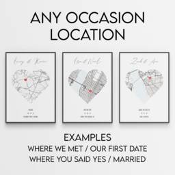Valentines Gift - Personalised Map Print Of Any Location & Occasion Where We Met/First Date Engaged Married - thumbnail 2