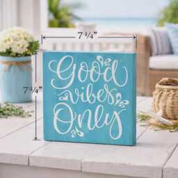 Good Vibes Only Wood- Coastal Wall Decor - Beach House Bathroom Positive Quote Sign Handmade Real Wood Shelf Office Bedroom Gift - thumbnail 3