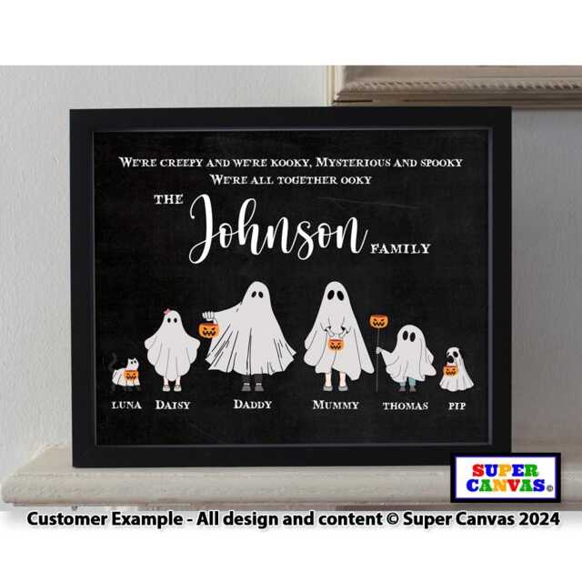 Spooky Family Ghost Ghouls Personalised Custom Handmade Portrait Picture Framed Halloween Wall Art Print Friend Mum Dad Birthday Gift - image 1