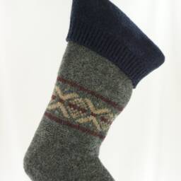 Christmas Stocking Wool Blue Grey Brown Repurposed Lands End Winter Sweater Zipper Upcycled Recycled Ooak 633 - thumbnail 4