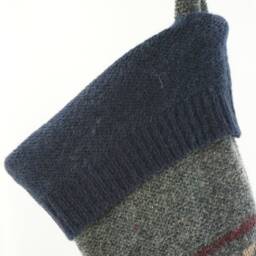 Christmas Stocking Wool Blue Grey Brown Repurposed Lands End Winter Sweater Zipper Upcycled Recycled Ooak 633 - thumbnail 3