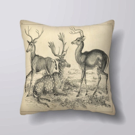 Vintage Deers Stag Illustration -Can Becustomizeable Personlized -Cushion Cover Case Or Stuffed With Insert - image 1