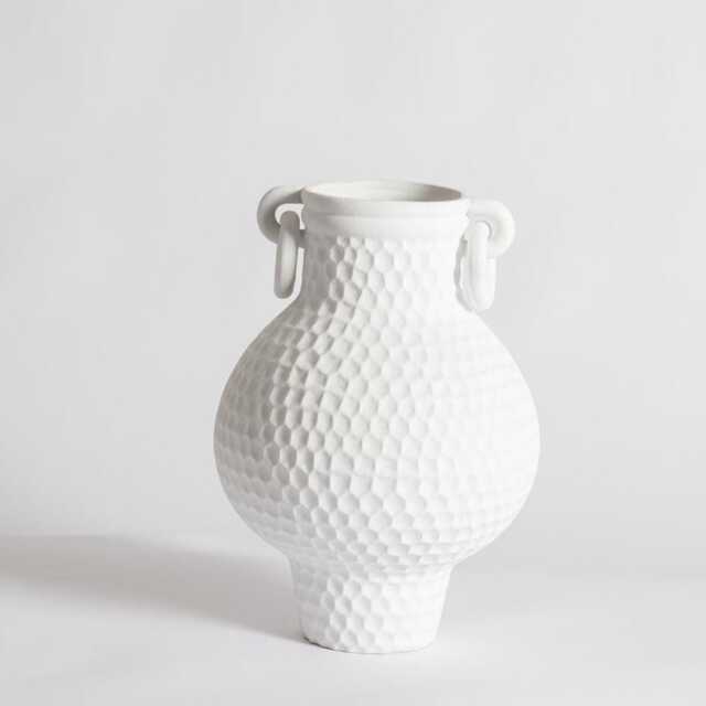 Large Textured Sculptural Vase With Ring Handles - Modern Ceramic Urn in Black Or White For Bold Interior Styling - image 1