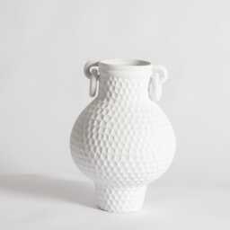 Large Textured Sculptural Vase With Ring Handles - Modern Ceramic Urn in Black Or White For Bold Interior Styling - thumbnail 1