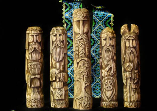 Hand Carved Wooden Slavic Gods Svarog, Rod, Veles, Perun, Dajdbog - image 1