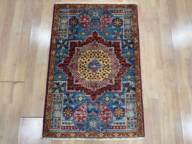 2x3 Blue Color Mamluk Rug - Classical Bath Mat Turkish Door Hand Knotted Afghan Oushak - image 1